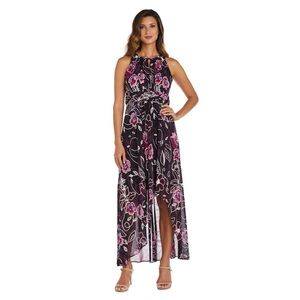 R&M Richard’s Purple Plum Puff Floral Print High-Low Dress Size 10